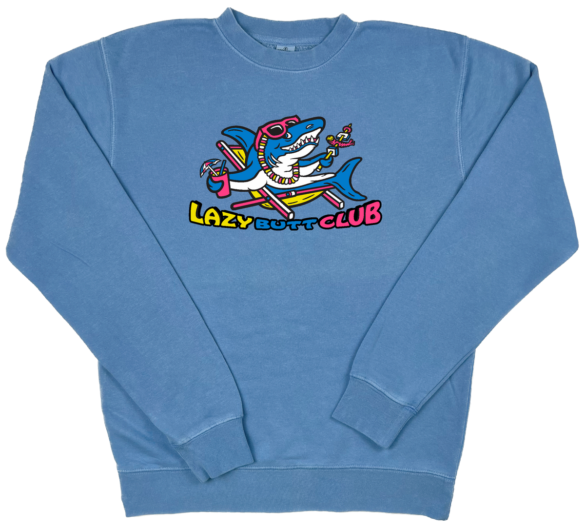 Lazy Shark pigment dyed Crewneck Sweatshirt – LAZY BUTT CLUB