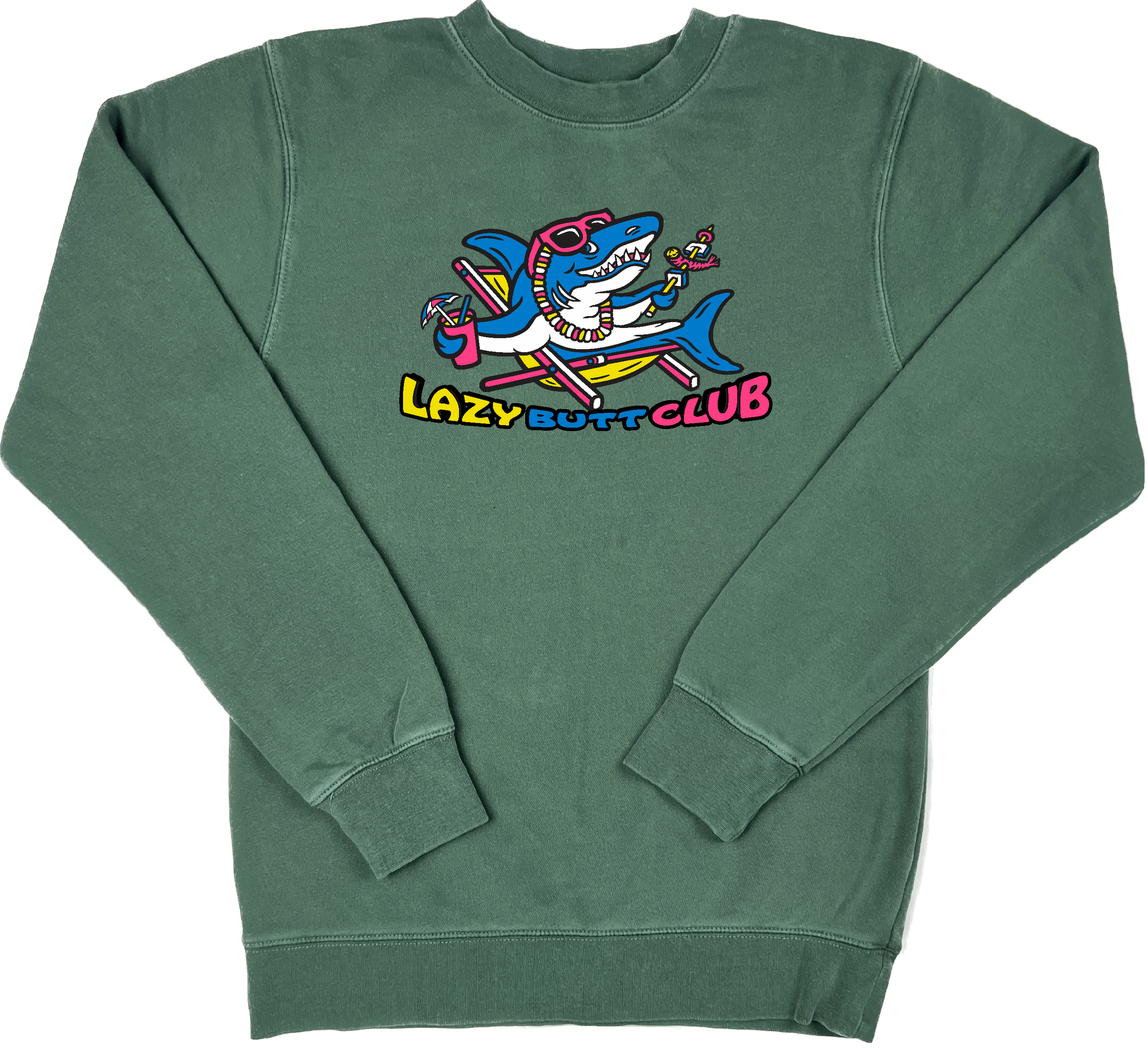 Lazy Shark pigment dyed Crewneck Sweatshirt – LAZY BUTT CLUB