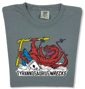 Skiing Tyrannosaurus Wrecks "garment dyed" t rex dino T-shirt