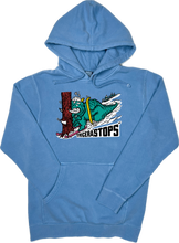 Load image into Gallery viewer, Skiing Tricera&quot;STOPS&quot; Triceratops Dinosaur Pigment Dyed sweatshirt Hoodie