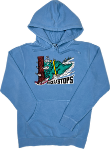 Skiing Tricera"STOPS" Triceratops Dinosaur Pigment Dyed sweatshirt Hoodie