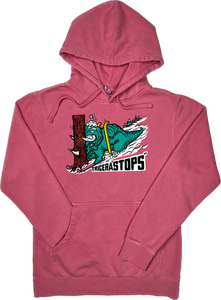 Skiing Tricera"STOPS" Triceratops Dinosaur Pigment Dyed sweatshirt Hoodie