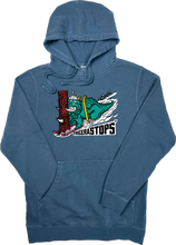 Load image into Gallery viewer, Skiing Tricera&quot;STOPS&quot; Triceratops Dinosaur Pigment Dyed sweatshirt Hoodie