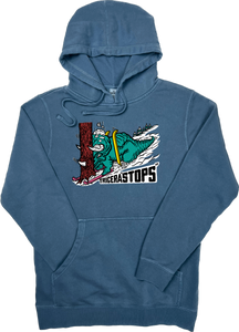 Skiing Tricera"STOPS" Triceratops Dinosaur Pigment Dyed sweatshirt Hoodie