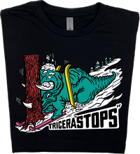 Load image into Gallery viewer, Skiing Tricera&quot;STOPS&quot; Triceratops Dinosaur T-Shirt