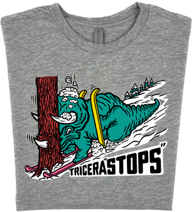 Skiing Tricera"STOPS" Triceratops Dinosaur T-Shirt